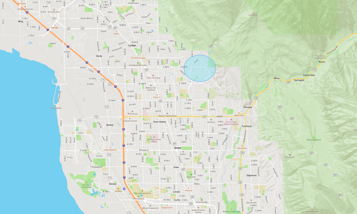 Map showing studio location in Northeast Orem, UT